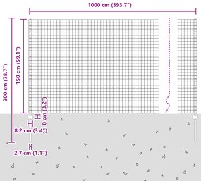 Cerca Euro com 10 Postes U Prata 1,5x10 m Aço