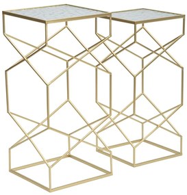 CONJUNTO DE 2 MESAS DE APOIO DOURADAS 31,5X31,5X68-28X28X64 CM