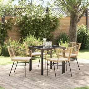 vidaXL Conjunto de Jantar Jardim 5 peças com Almofadas Castanho Rattan PE
