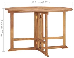 Mesa de jantar para jardim dobrável Ø110x75 cm teca maciça