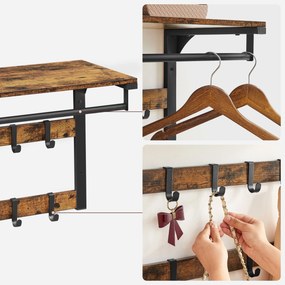 Cabide de parede com prateleira Estilo industrial 65 x 30 x 42 cm castanho Vintage-preto