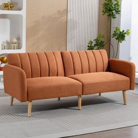Sofá-Cama de 2 Lugares, 173 x 75 x 73 cm, Encosto Reclinável em 3 Posições, Castanho