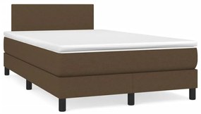 Cama box spring c/ colchão/LED 120x190cm tecido castanho-escuro