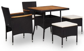 5 pcs conjunto jantar p/ exterior vime PE madeira acácia preto