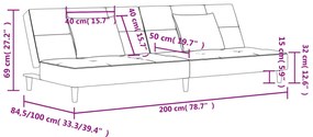 Sofá-cama 2 lugares com duas almofadas veludo cinzento-claro