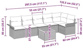 Conjunto de Sofá de Jardim de 7 Peças da com Almofadas Beiges e Madeir