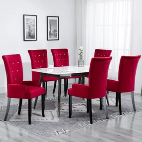 276922 vidaXL Cadeira de jantar com apoio de braços 6 pcs veludo vermelho