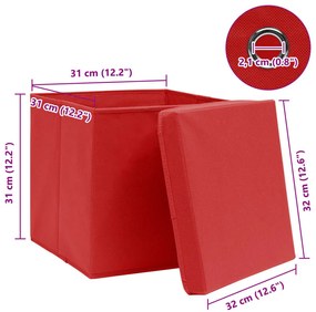 Caixas de arrumação com tampas 4pcs 32x32x32 cm tecido vermelho