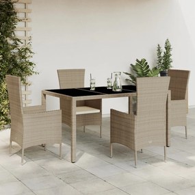 vidaXL 5 pcs conjunto de jantar p/ jardim com almofadões vime PE bege