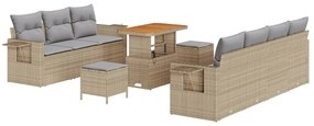 Conjunto de Sofá de Jardim de 10 Peças com Almofadas Bege em Rattan de