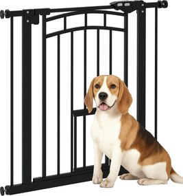 Barreira de segurança para animais com fecho automático, sem necessidade de perfuração, de 74 a 80 cm, em aço preto