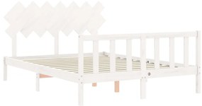 Estrutura de cama King Size com cabeceira madeira maciça branco