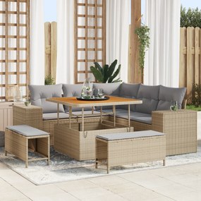 Conjunto de Sofás de Jardim de 8 Peças com Almofadas Bege Rattan Acáci