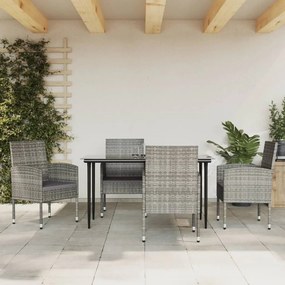 vidaXL 5pcs conjunto de jantar para jardim vime PE e aço cinza e preto