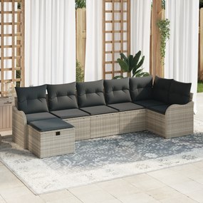 Conjunto de Sofá de Jardim de 7 Peças com Almofadas Cinza Claro em Rat