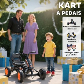 Kart a Pedais Go-Kart com Rodas PP Estrutura de Aço Carga 30 kg para Crianças 2-5 Anos 84x54x56 cm Preto
