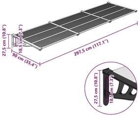 Toldo para porta 297,5x90 cm policarbonato preto/transparente