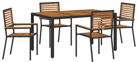 Conjunto de Jantar de Jardim vidaXL 5 Peças Preto de Rattan Poliéster