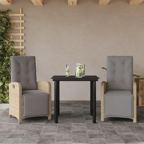 3 pcs conjunto bistrô com almofadões vime PE bege
