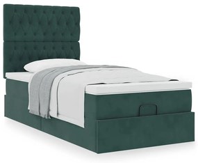 Estrutura de cama otomana colchões 90x200cm veludo verde escuro