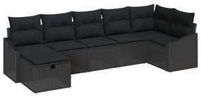 Conjunto de Sofá de Jardim 7 Peças com Almofadas Preto em Polirattan