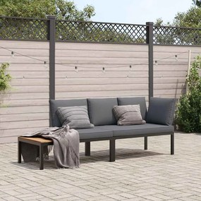 2 pcs conjunto de sofás p/ jardim c/ almofadões alumínio preto