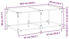 Mesa de centro c/ topo em vidro transparente 98,5x50x40 cm aço