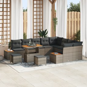 Conjunto de Sofá de Jardim de 12 Peças com Almofadas Cinzento Rattan Sintético Acácia
