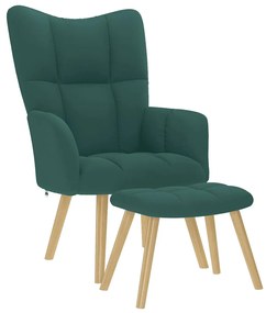vidaXL Cadeira de descanso com banco p/ pés tecido verde-escuro