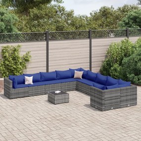 vidaXL 11 pcs conjunto sofás de jardim c/ almofadões vime PE cinzento