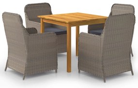 5 pcs conjunto de jantar para jardim castanho