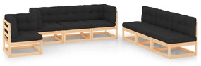 vidaXL 7 pcs conjunto lounge de jardim c/ almofadões pinho maciço