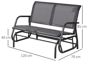 Baloiço de 2 Lugares Cadeira de Balanço de Jardim Tubo de Metal e Tecido de Textilene para Exteriores Carga Máx. 200 kg 120x70x85 cm Cinza