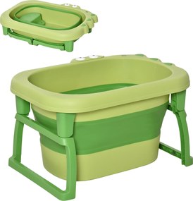 HOMCOM Banheira Dobrável Bebé 0-6 Anos Capacidade 105L Portátil Confortável Crianças Design Compacto 75,3x55,4x43 cm Verde Prática | Aosom Portugal