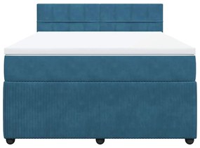 Cama boxspring com colchão 140x190 cm veludo azul