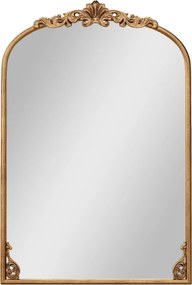 Espelho Curvo para Parede 90 x 61 cm Barroco Ornamentado Tradicional Vintage Dourado com Moldura de Metal Dourado