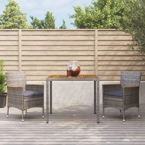 vidaXL 3 pcs conjunto de jantar p/ jardim c/ almofadões vime PE cinza