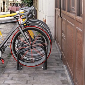 HOMCOM Estacionamento para 4 Bicicletas Suporte de Aço para Estacionar Bicicletas no Chão para Interior e Exterior 110x33x27 cm Preto