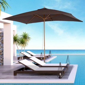 Chapéu de Sol de Jardim com Sistema de Polia Teto Ventilado e Mastro de Madeira para Terraço Pátio Exterior 2,95x2x2,55m Café