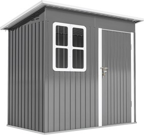 Outsunny Casinha de Jardim 2.55m² em Aço Galvanizado, com Kit de Fundação, Porta Trancável, Telhado Inclinado, Cinza | Aosom Portugal