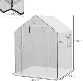 Cobertura de Substituição para Estufa 140x143x190 cm (NÃO INCLUIDA) com Janela Porta Anti-UV Proteção de Plantas para Jardim Branco
