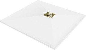 Mexen Stone+ base de duche quadrada em compósito 90 x 90 cm, branca, grelha dourada - 44109090-G