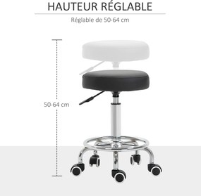 Banco com rodas, banco de massagem com altura ajustável de 50 a 64 cm e assento almofadado, giratório a 360°, preto