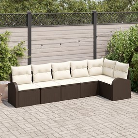 Conjunto de Sofás de Jardim de 6 Peças com Almofadas Castanho em Ratta