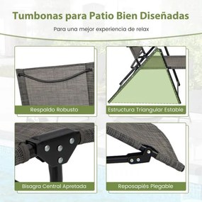 Conjunto de 2 espreguiçadeiras jardim dobráveis com encosto de 6 níveis Assento respirável Estrutura metálica em tecido 189 x 64 x 102 cm Castanho