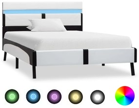 280297 vidaXL Estrutura cama c/ LED 90x200 cm couro artificial branco e preto