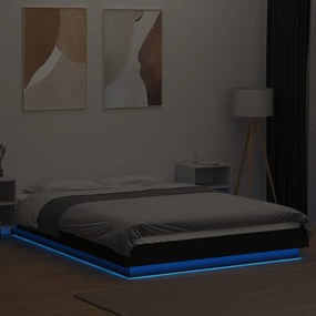 Estrutura cama c/ luzes LED 140x190 cm derivados madeira preto