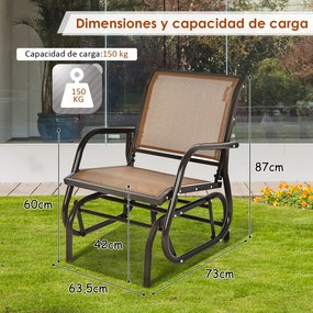 Cadeira de Baloiço Confortável para Pátio de Jardim Pátio Jardim Terraço 63,5 x 73 x 87 cm Castanho
