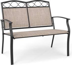 Banco jardim para 2 pessoas 71 x 105 x 93 cm em metal resistente com tecido respirável e carga máxima de 300 kg para jardim, varanda Castanho claro +