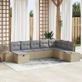 vidaXL Conjunto de Sofá de 8 Peças com Almofadas Bege Rattan Poliéster